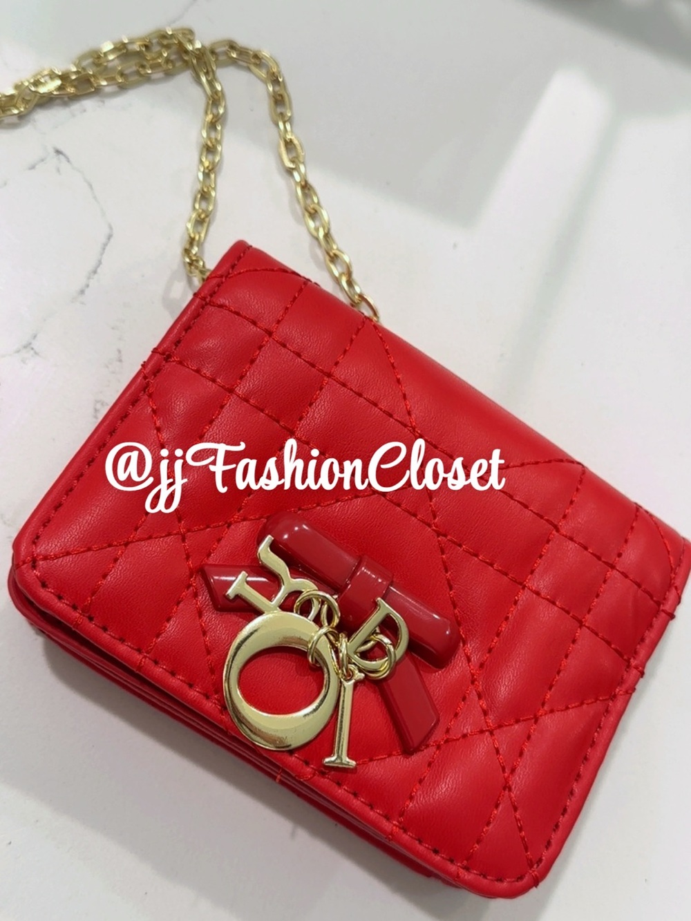 Beautiful Red Chain Shoulder Mini Bag with Gold Hardware